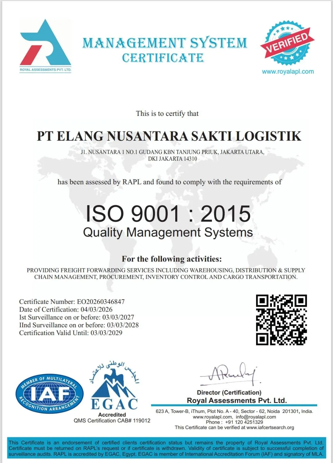Sertifikat Management System Elanus Logistik